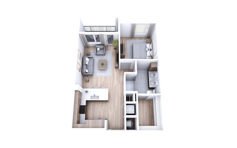 Floor plan for 1 bed, 1 bath, 719 sqft